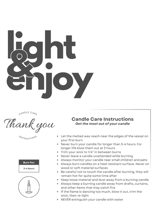 Minimal White Candle Care Card