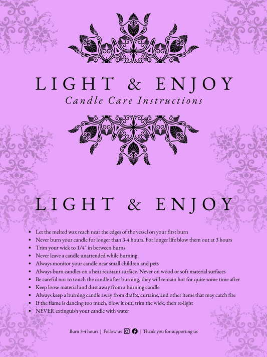 Ornate Lavender Candle Care Card